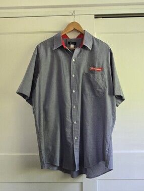 Budweiser Affinty Apparel Mens Xl Blue And White Short Sleeve Dress Shirt